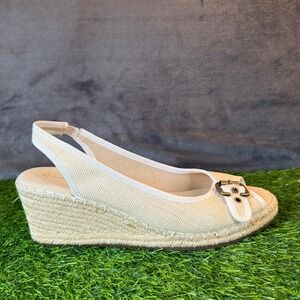 Naturalizer Sherene Beige Fabric Espadrille Wedge Sandals Peep Toe Womens 8.5M